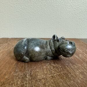 Vintage Soapstone Carved‎ African Hippopotamus Hippo Figurine Sculpture